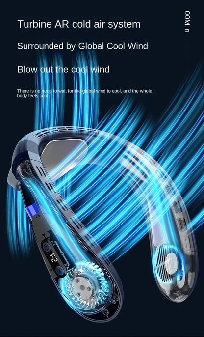 Portable Bladeless Neck Fan with Cooling Plate - Quiet Rechargeable USB Charged Air Conditioner for Travel Camping & Outdoor Adv