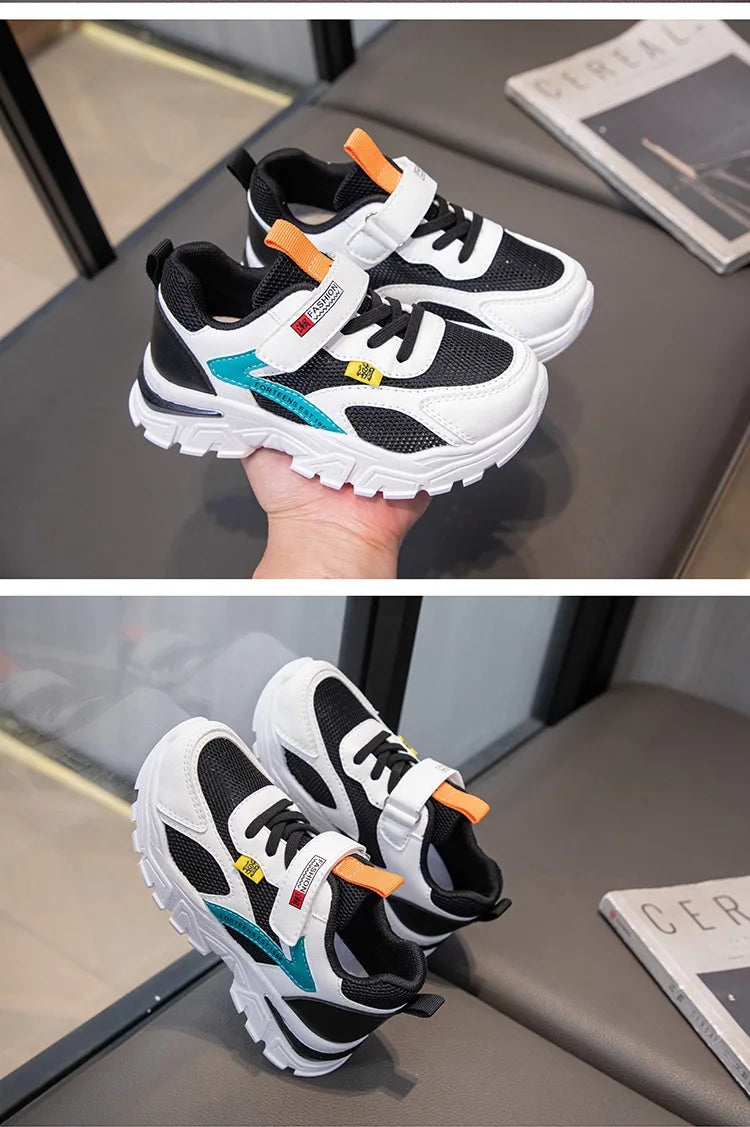 Kid Sneakers Sport Shoes for Boys Fashion Leather Children Breathable Mesh Comfort Shoes Casual Walking Outdoor Running Shoes