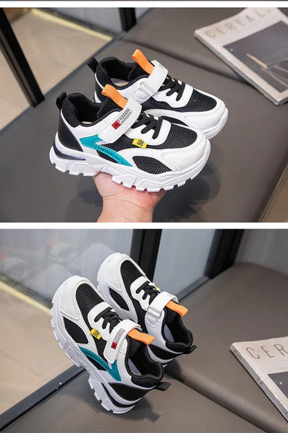 Kid Sneakers Sport Shoes for Boys Fashion Leather Children Breathable Mesh Comfort Shoes Casual Walking Outdoor Running Shoes