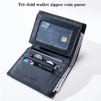 Men Wallet Genuine Leather Wallets for Men Zipper Purse Vertical Business Wallets RFID Anti-Theft Credit Card Holder Money Bag
