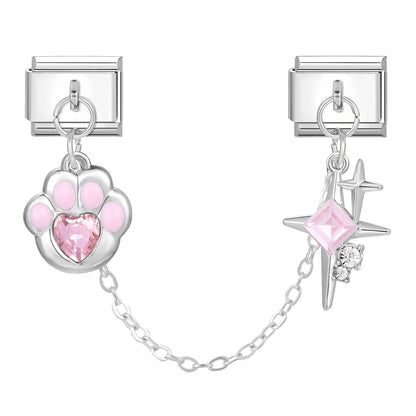 Tassel Chain Butterfly Flowers Star Moon Heart Zircon Italian Charm Links Fit 9mm Bracelet Stainless Steel DIY Jewelry Making