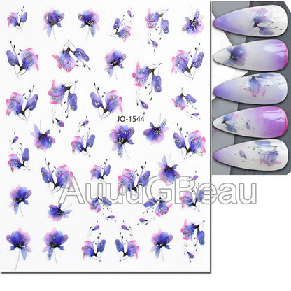 3d Nails Art Decals Spring Fruits Pink Full Tips Peony Magnolia Flowers Adhesive Sliders Stickers Decoration For Nails Manicure