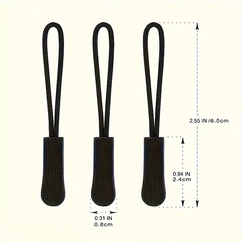 10 black plastic zipper puller, durable PVC zipper puller, suitable for bags, backpacks, clothes, suitcases, etc