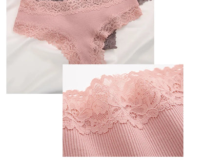 3PCS/Set Women Sexy Lace Panties Cotton Seamless Brazilian Panties Female Sexy Low Rise Soft Underwear G-String Lingerie S-XL