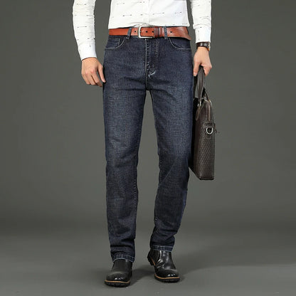 2026 Brand Slim Washed Jeans Casual Straight Stretch Fashion Classic Blue Black Work Denim Trousers Male Brand Clothing