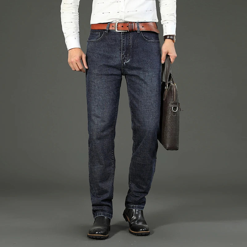 2026 Brand Slim Washed Jeans Casual Straight Stretch Fashion Classic Blue Black Work Denim Trousers Male Brand Clothing