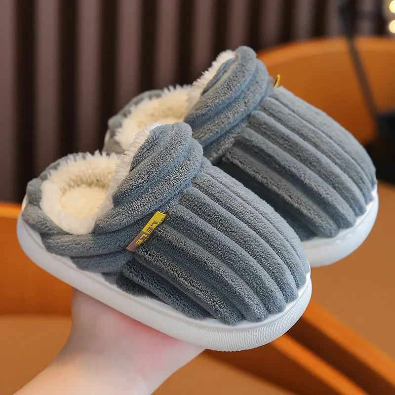 Winter warm cotton slippers for adults and children Toe Wrap Cotton Slippers Thick Soft Sole Slides Men Women Non-slip Shoes