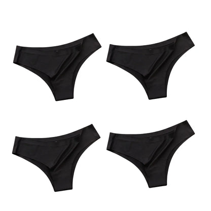 4PCS/Set Seamless Brazilian Panties Women's Sexy Lingerie Cool Ice Silk Low Waist Briefs Soft Solid Ultra-thin Bikini Underwear