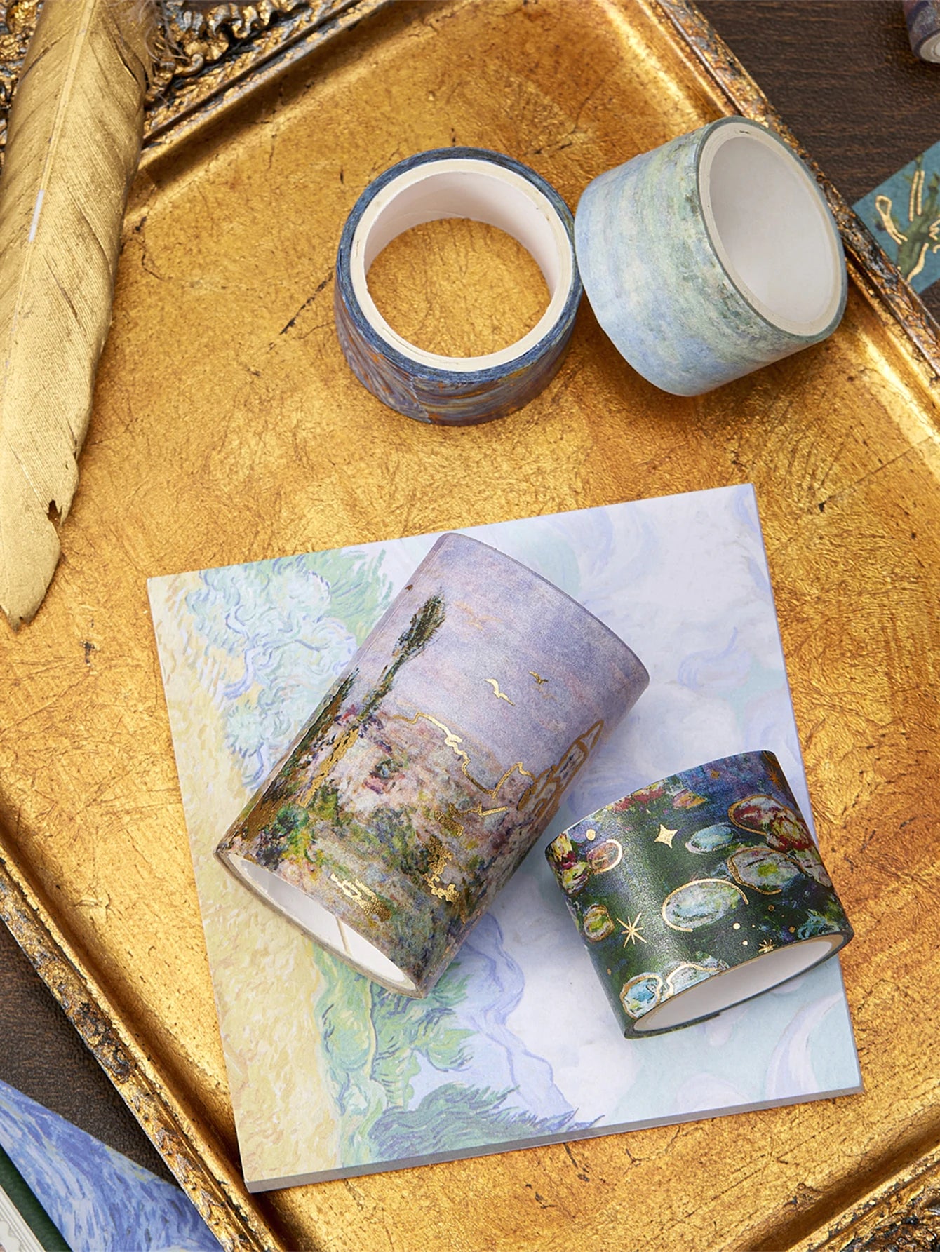 24 Rolls/Box Oil Painting Theme Washi Tape Set, Gilded Style Design Decorative Handmade DIY Decoration Materials Tape