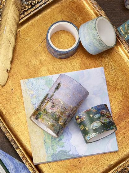 24 Rolls/Box Oil Painting Theme Washi Tape Set, Gilded Style Design Decorative Handmade DIY Decoration Materials Tape