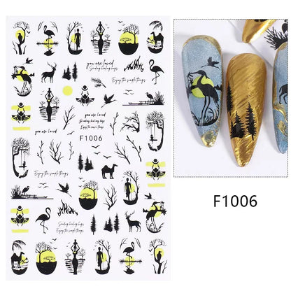 Black and White Love Flowers Line Art 3D Stickers Nail Decals Nail Art Accessories Butterfly Rose Nail Stickers Nail Sliders