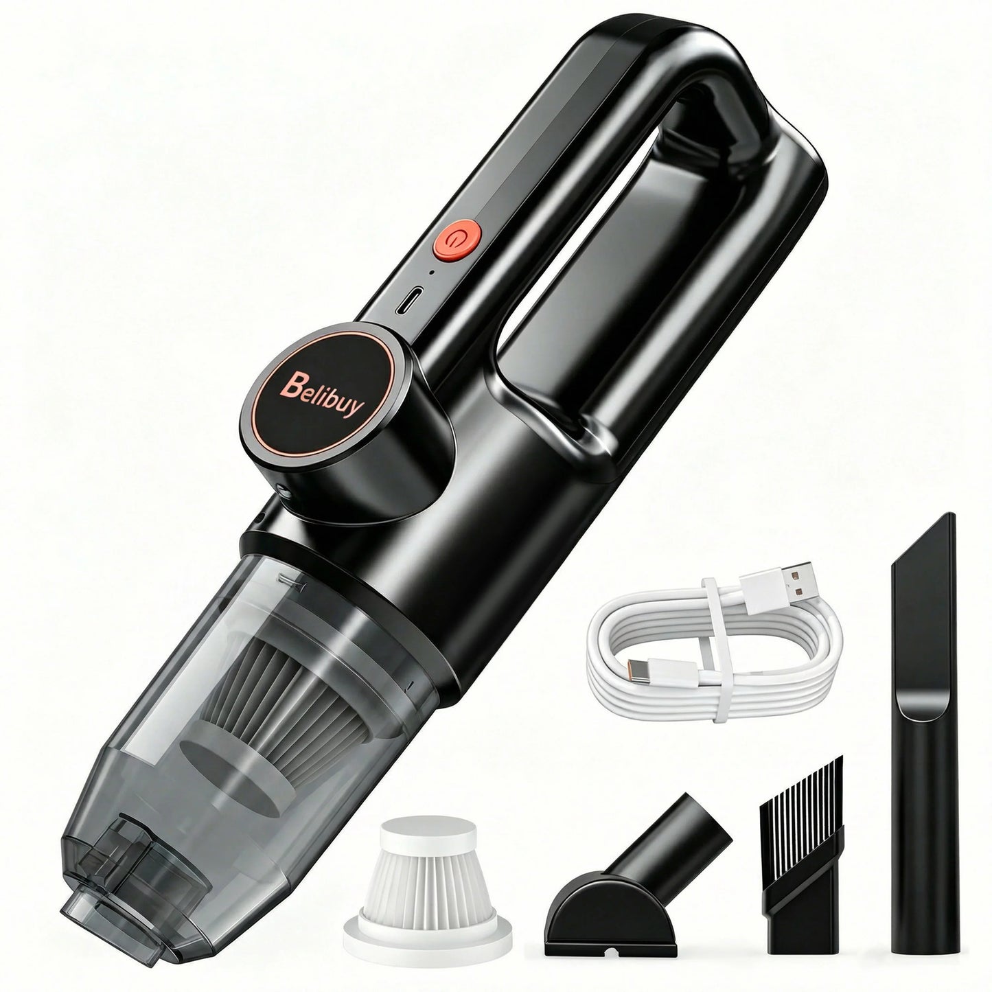 Cordless Portable Handheld Vacuum Cleaner, Mini Wireless Car Vacuum Cleaner with Ergonomic Handheld Design, High Power Strong Suction Rechargeable Handheld Vacuum for Car Household Dust Debris Pet Hair Removal One-Key LED Lig