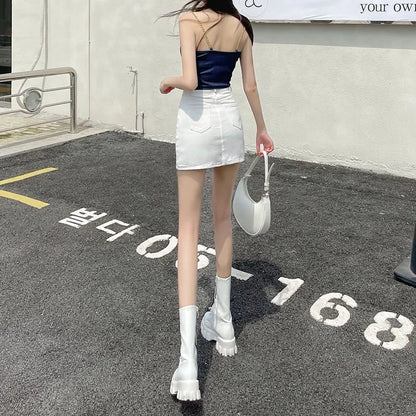Smvp White Denim Skirts Women Spring Summer Korean High Waist Package Hip Skirt Woman Casual Simple Wild Jean Mini Skirts