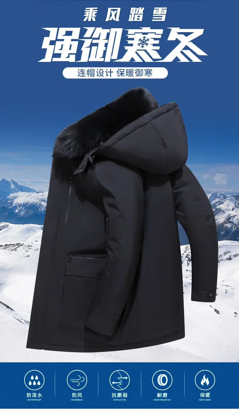 Winter New Arrived Men Thickened Down Jacket -30 Winter Warm Down Coat Jacket Men Fashion Long White Duck Hooded Down Parkas