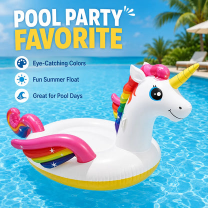 INTEX Mega Unicorn Inflatable Pool Float Large Ride-On Swimming Island Rainbow Unicorn Water Lounger for Adults Summer Pool Party