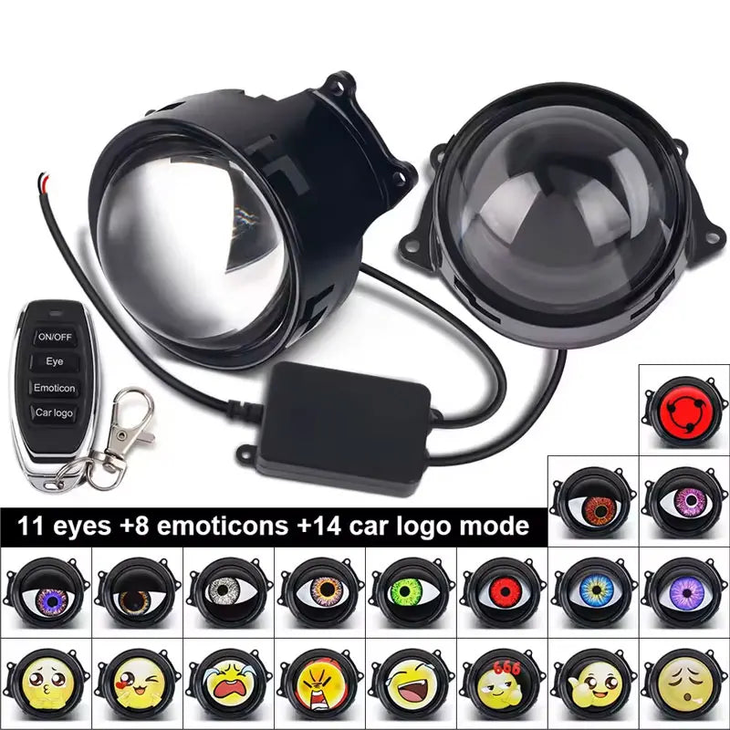 LED Car Dynamic Devil Eye Large Light 3-inch 33 Mode Car Light Remote Modification Eagle Eye 3D Lens Dynamic Pupils Headlight