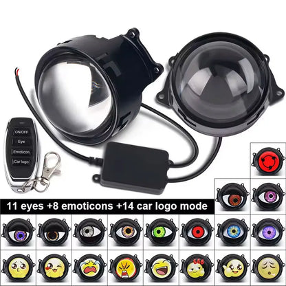 LED Car Dynamic Devil Eye Large Light 3-inch 33 Mode Car Light Remote Modification Eagle Eye 3D Lens Dynamic Pupils Headlight