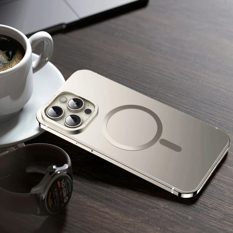 For iphone 16 15 Pro Max Case Raw Titanium Magnetic MagSafe wireless charge Metal frosting Original color protective back cover