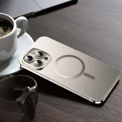 For iphone 16 15 Pro Max Case Raw Titanium Magnetic MagSafe wireless charge Metal frosting Original color protective back cover