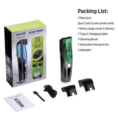 Cordless Men Beard Trimmer Rechargeable Electric Shaver Vacuum Hair Clipper For Mustache Sideburns Waterproof Shaving Machine