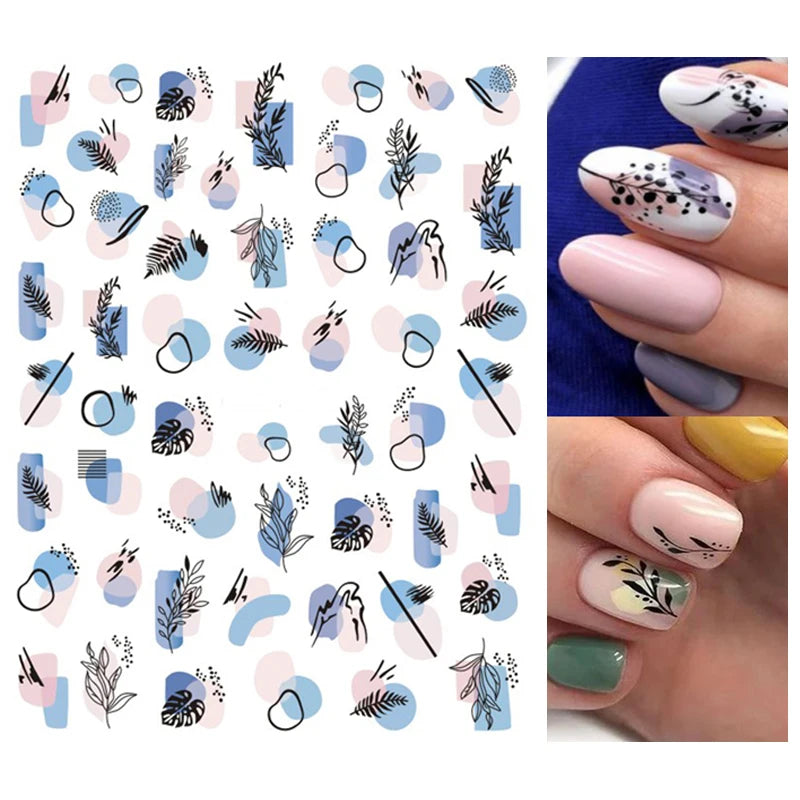 3d Nail Art Decals Elegant White RoyalBlue Roses Flowers Adhesive Sliders Nail Stickers Decoration For Nail Manicure
