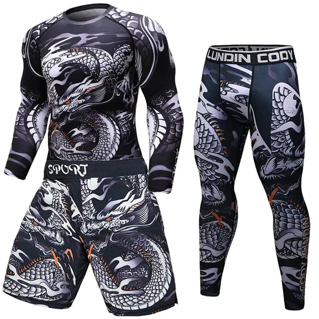 New Men Sports Jiu Jitsu BJJ Suit Gym Fitness Compression Clothes Running Jogging Sport Wear Exercise Workout Rashguard Tights