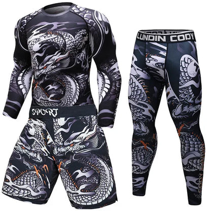 New Men Sports Jiu Jitsu BJJ Suit Gym Fitness Compression Clothes Running Jogging Sport Wear Exercise Workout Rashguard Tights