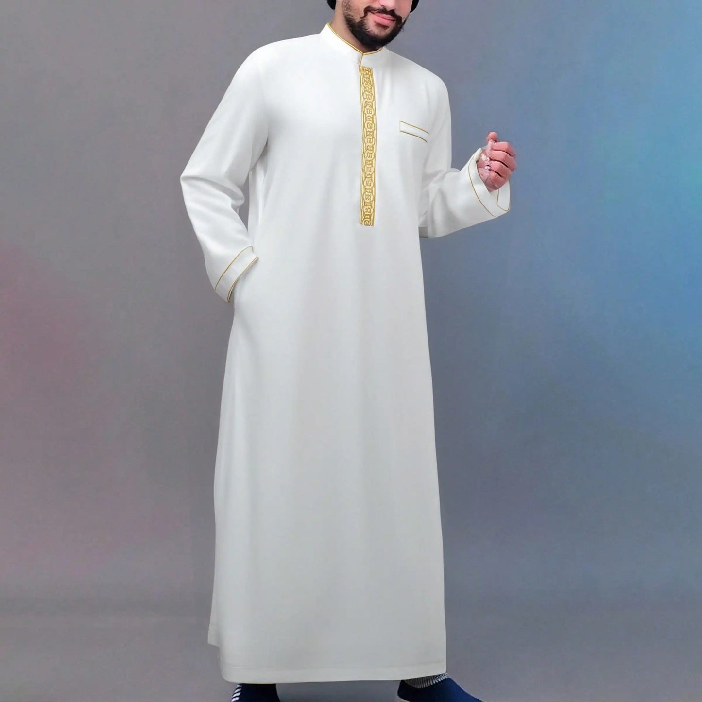 Islamic Men's Traditional Clothing Long Sleeve Embroidered Stand Collar Loose Men's Robe Arabic Ethnic Style Men's Casual Forma