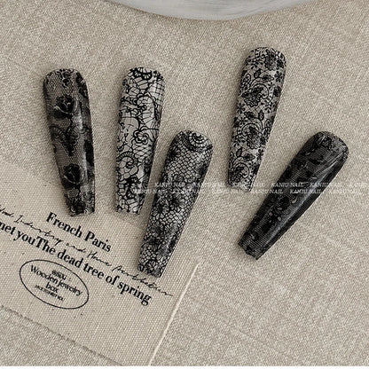 10 Rolls/Box New Black&White Lace Nail Transfer Stickers Sexy Lace Flower Full Wraps Nail Decals DIY French Manicure Decorations
