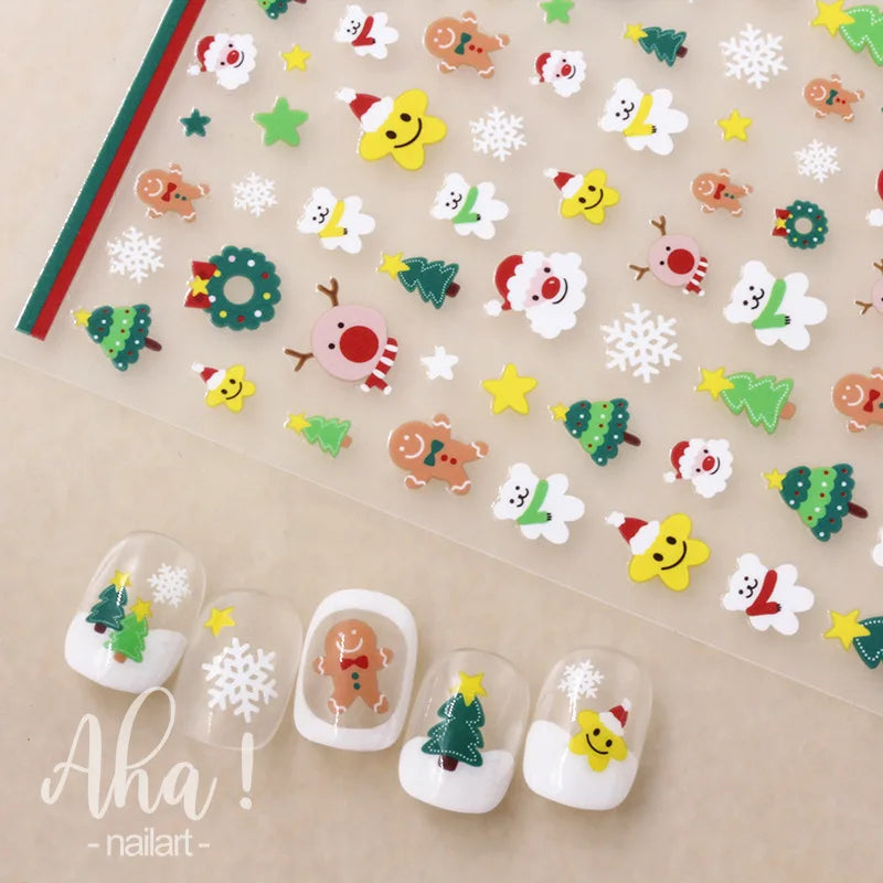 Winter Christmas Atmosphere Nail Stickers Snowman Snowflake Wapiti Self-adhesive High Quality Cute Nail Stickers Nail Art Deco