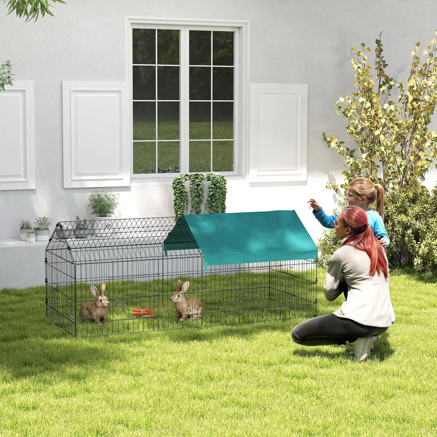 Steel Cage for Small Animals with Doors and Top Cover, for Rabbits, Chinchillas, Chickens, 185X75X75 Cm, Green
