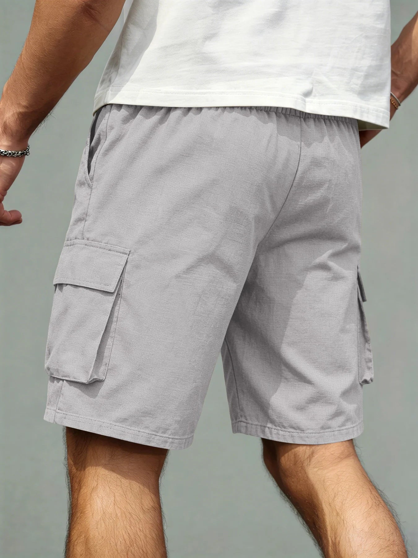 2026 Men's loose linen straight-leg pants, casual multi-pocket work shorts, high-end men's shorts, drawstring daily work shorts