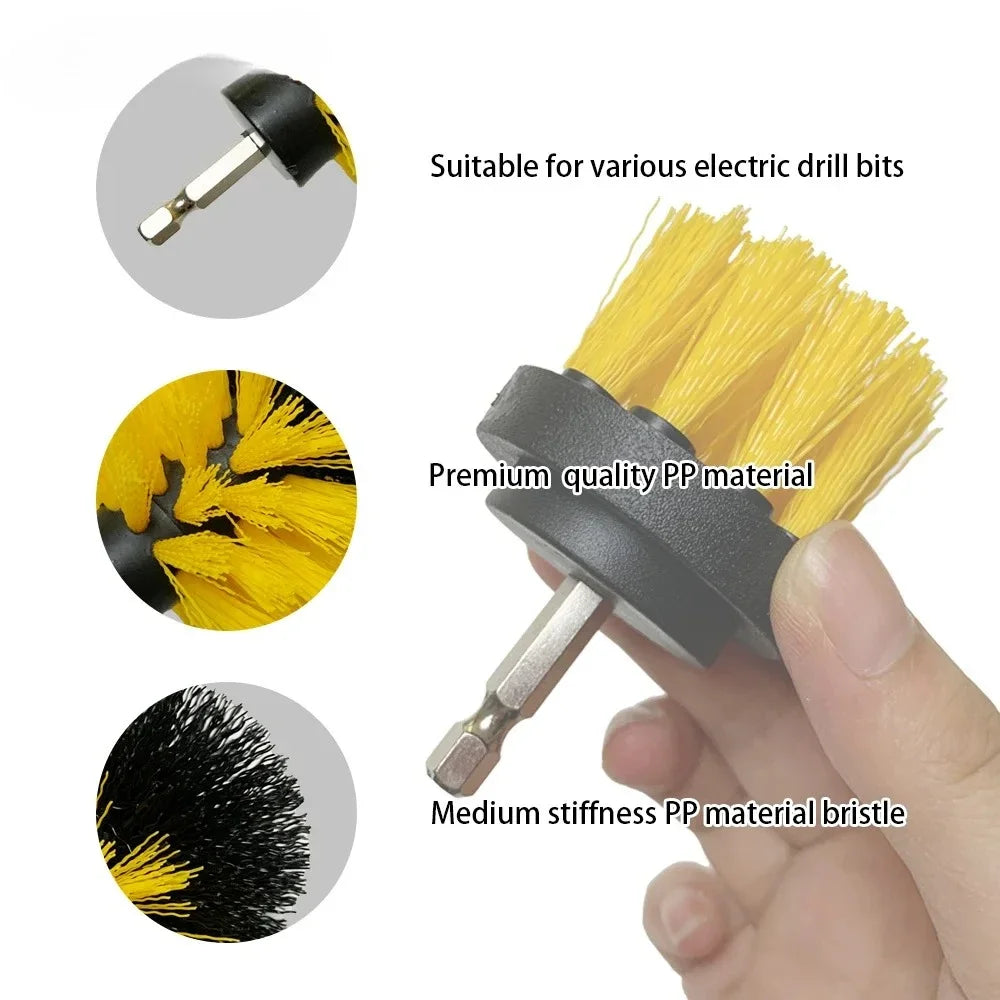 Nylon Round Cleaning Brush Set for Electric Drill High-Density Bristle Carpet And Glass Cleaning Tool Kit.