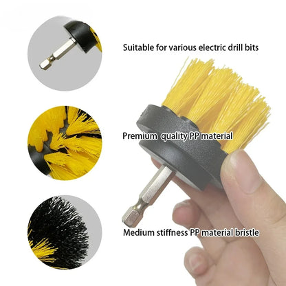 Nylon Round Cleaning Brush Set for Electric Drill High-Density Bristle Carpet And Glass Cleaning Tool Kit.