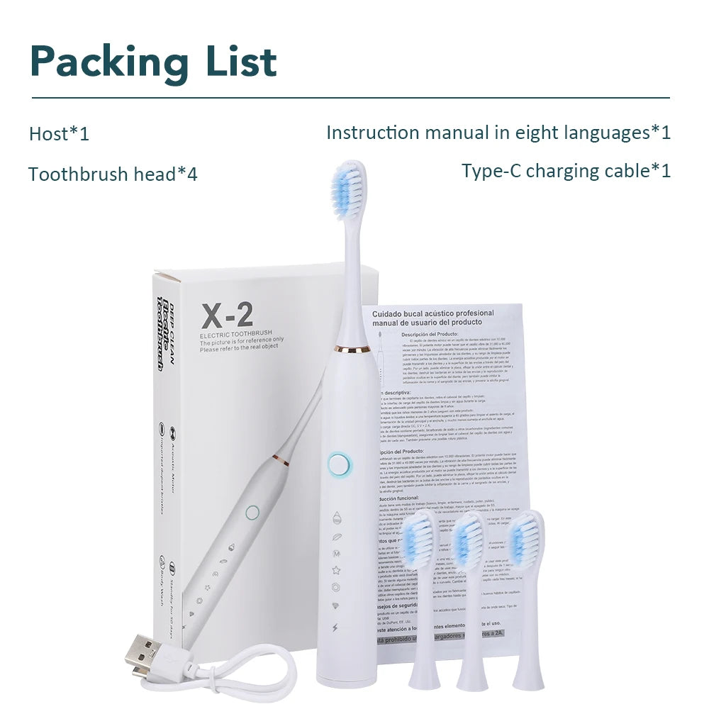 Electric Toothbrush For Teeth Brushes 6 Modes Dental Tooth Whitening Cleaner IP67 Waterproof Type-C Rechargeable Oral Care