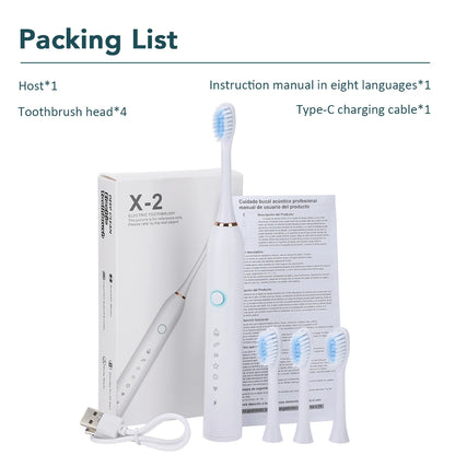 Electric Toothbrush For Teeth Brushes 6 Modes Dental Tooth Whitening Cleaner IP67 Waterproof Type-C Rechargeable Oral Care