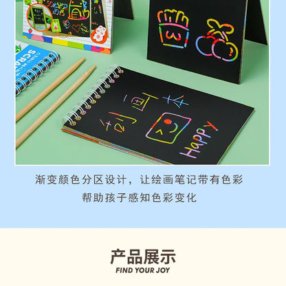 Magic Scratch Art Notebook for Kids DIY Rainbow Drawing Pad Book No-Mess Art Classroom Craft Activity Birthday Favor Gift Set