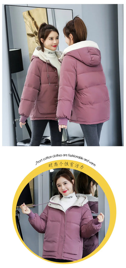 Women's Thickened Cotton Jacket Bread Style Loose Fit Short Coat Winter Outerwear Korean Version Student Friendly Zipper Closure