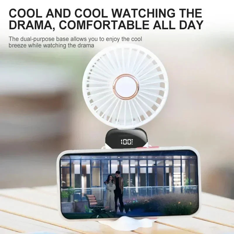 Mini Portable Handheld Fan Foldable Neck Hanging Fans 5 Speed USB Rechargeable Fan with Phone Stand and Display Screen 1800mAh