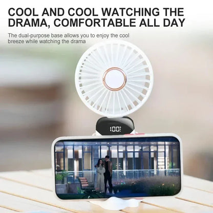 Mini Portable Handheld Fan Foldable Neck Hanging Fans 5 Speed USB Rechargeable Fan with Phone Stand and Display Screen 1800mAh