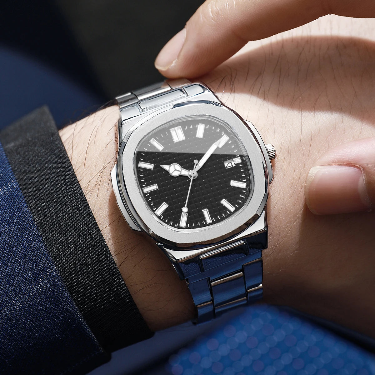 Luxury Square Men Business Watches Simple Calendar Quartz Watch for Mens Clock Reloj Hombre（Without Box）