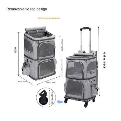 Double Backpack Foldeable Lightweight Pet Stroller For Two Dogs And Cats Outdoor Travel With 4 Wheels