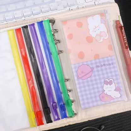 2-24Pcs Clear A6 6-Hole Binder Pockets Waterproof PVC Organizer Cash Budget Envelopes Zipper Binder Pouches for Notebook Planner