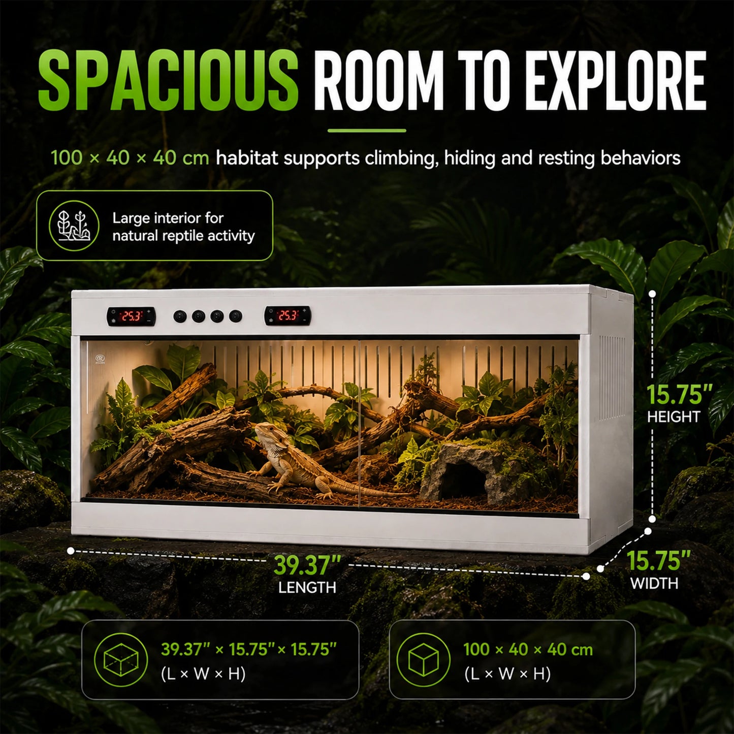 PVC Reptile Enclosure with Tempered Glass, Stackable Bearded Dragon Tank – Heavy Duty Terrarium for Amphibians, Reptilians, Arachnids