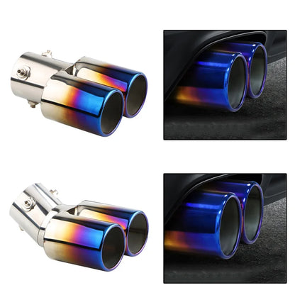 1PCS 2.5" Inlet Decoration Chrome Tail Pipe Car Styling Car Exhaust Trim Muffler Pipe Tail Stainless Steel Curved Double Outlet