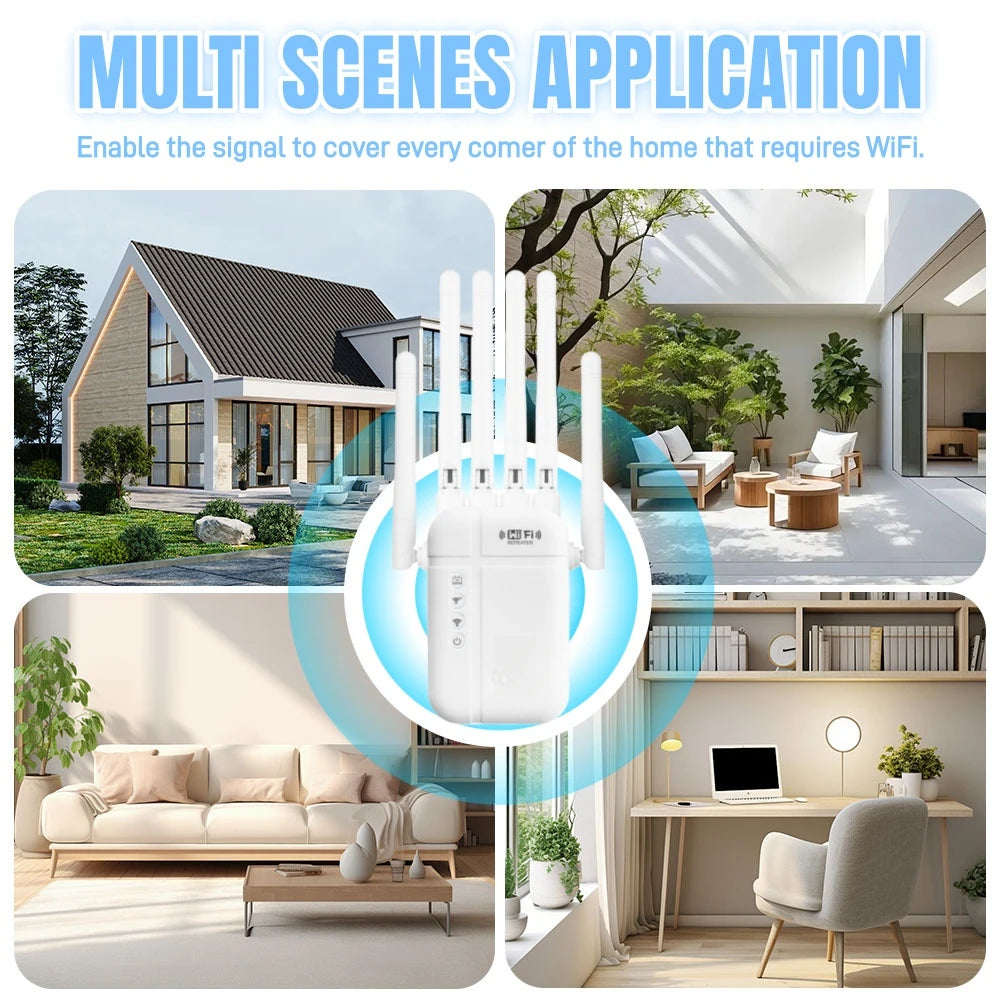 Wireless WiFi Repeater Router AP Signal Amplifier, High Speed WiFi Signal Booster Extender 10000 Square Feet Wide Coverage Area