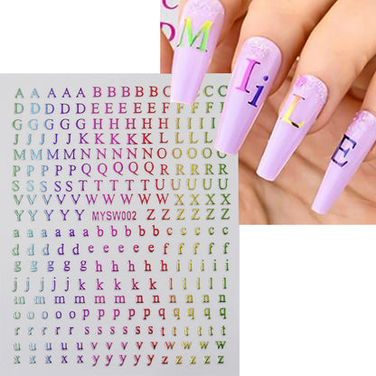 1Pc 3D Roman Letter Nail Stickers Gold/Silver/Black/Laser Alphabet Self Adhesive Decal Y2K English Words/Number Manicure Sliders