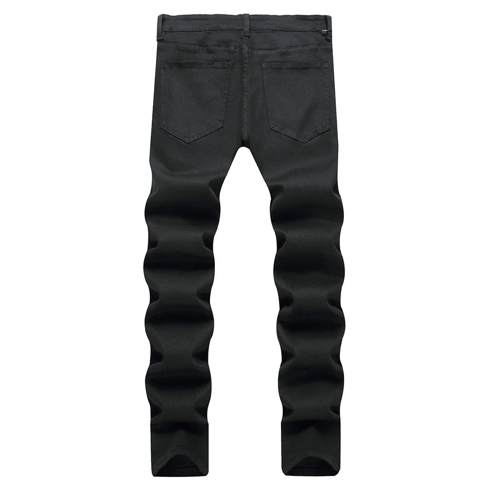 Men Classic Pure Black Jeans All Match Stretch Denim Pants Casual Plus Size Slim Straight Trousers