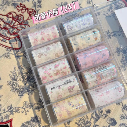 10Rolls Plaid Thousand-Bird Bow  Stars Nail Foils Transfer Paper  Nail Art Stickers  Manicure Set Decal  Nails Decoration