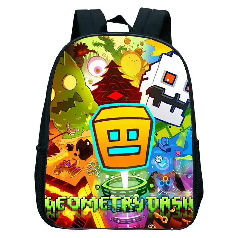 16 Inch Angry Geometry Dash Backpack Boys Girls Bookbag Cartoon Game Kids Kindergarten School Bags Toddler Childcare Backpack